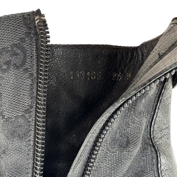 Gucci‎ Boots GG Logo Monogram Supreme Black Leather Canvas Ankle Boots Heels 9.5 - Picture 8 of 11